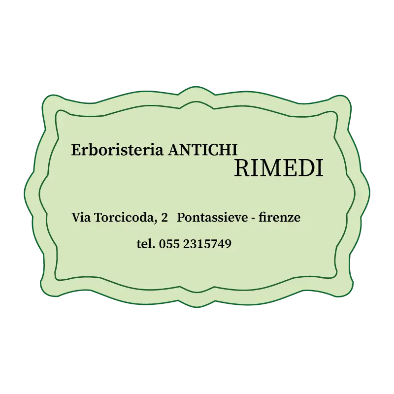 Etichetta rettangolare color oro con testo verde della gioielleria e oreficeria Caciolli di Ponsacco, Pisa, con indirizzo Via del Proconsolo, 15.