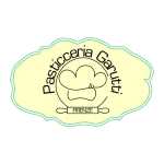 Etichetta ovale gialla con bordo verde e logo della Pasticceria Garutti di Firenze, raffigurante un cappello da chef stilizzato.