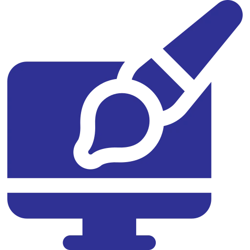 Icona grafica blu che rappresenta la progettazione grafica per etichette personalizzate.